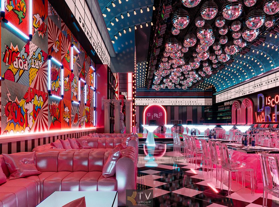 Khu bàn đứng Bar Beer phong cách trẻ, bố trí gần khu DJ tạo không khí sôi động, phù hợp nhóm thích giao lưu và tiệc tùng cuối tuần. 