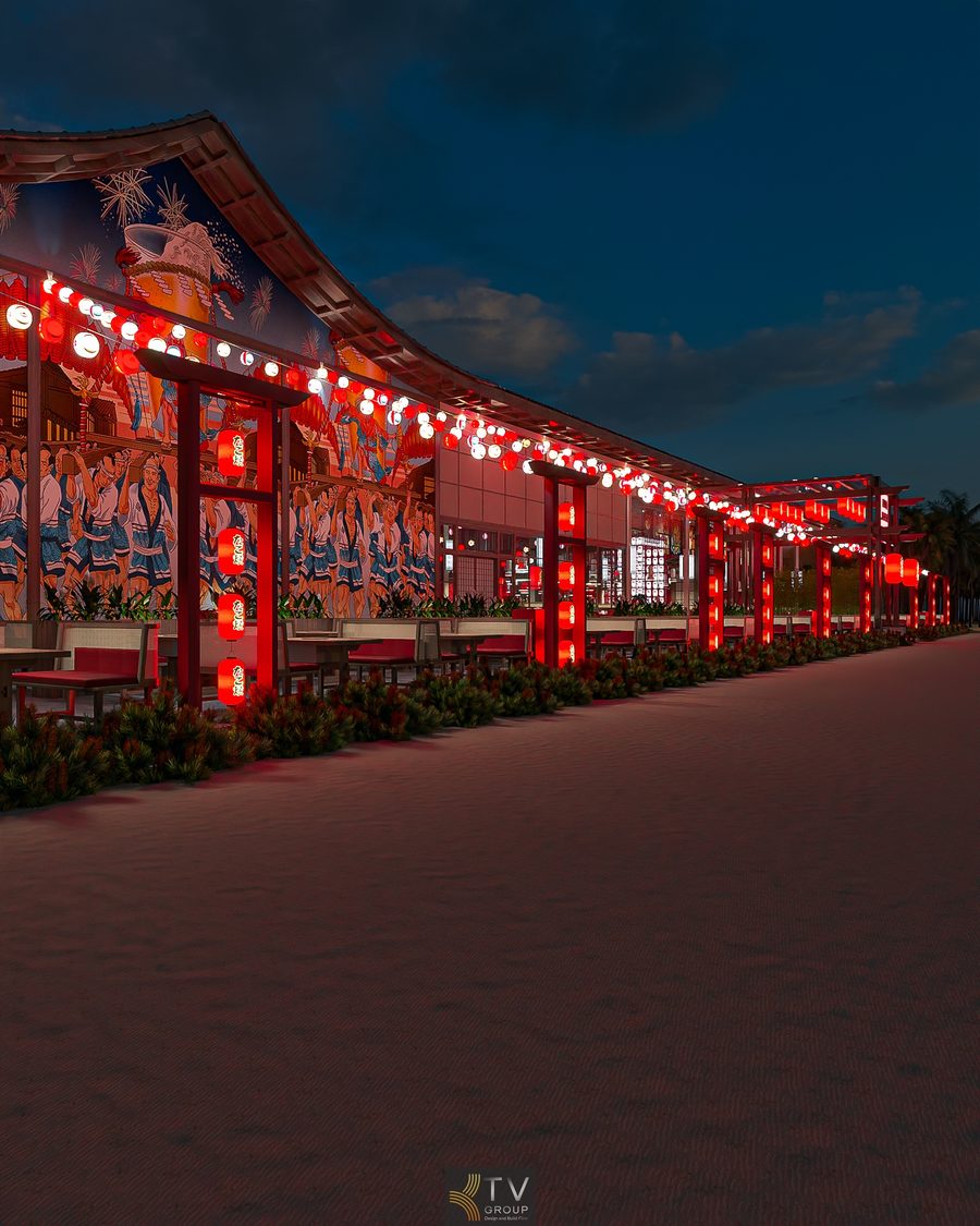 Không gian Japan BBQ hiện đại nhưng vẫn giữ nét truyền thống Nhật. Bố trí bàn ghế mây đệm đỏ tạo điểm nhấn cho phong cách Japan BBQ. 3