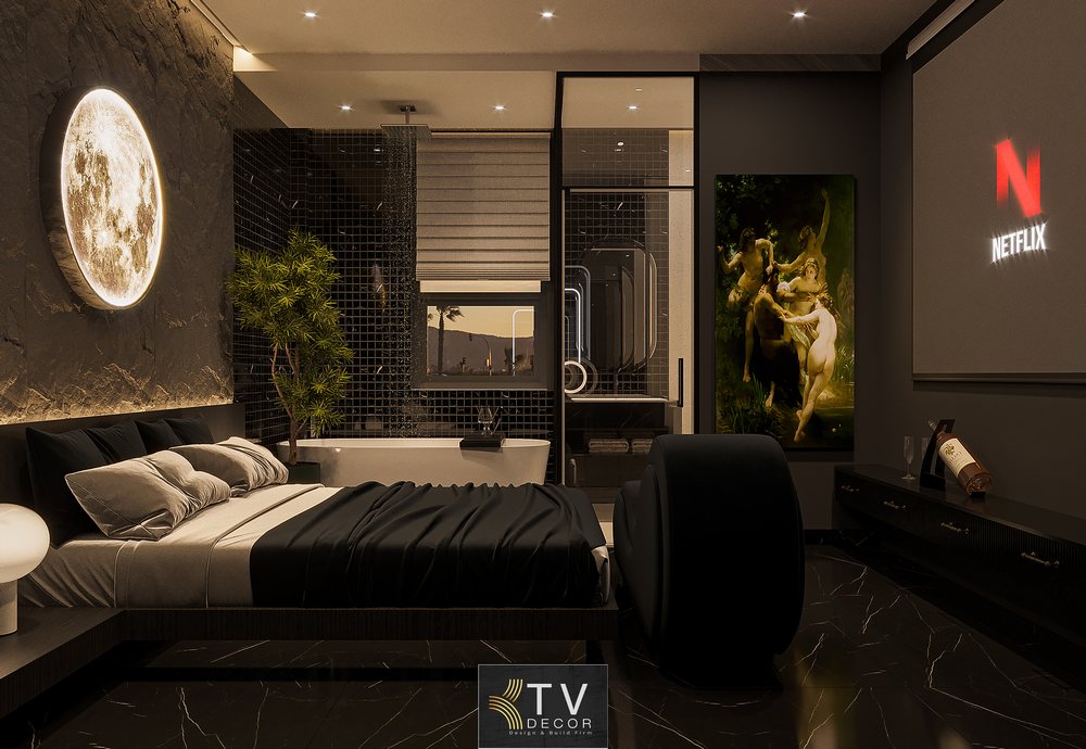 Phòng khách sạn Love Hotel với ánh trăng, Netflix và bồn tắm thư giãn – Thiết kế độc bản từ KTV Decor