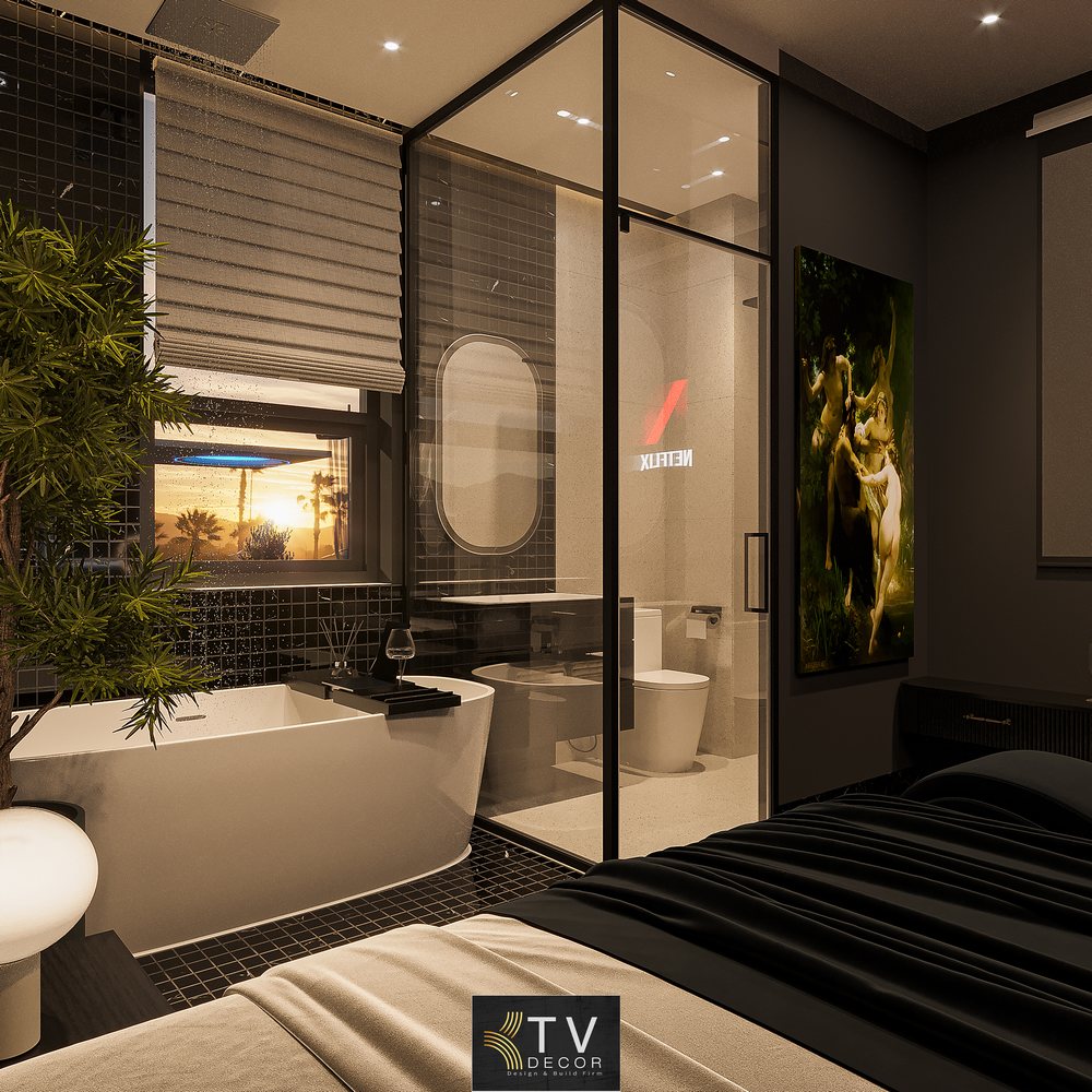 Thiết kế nội thất phòng khách sạn Love Hotel phong cách huyền bí tối giản – KTV Decor