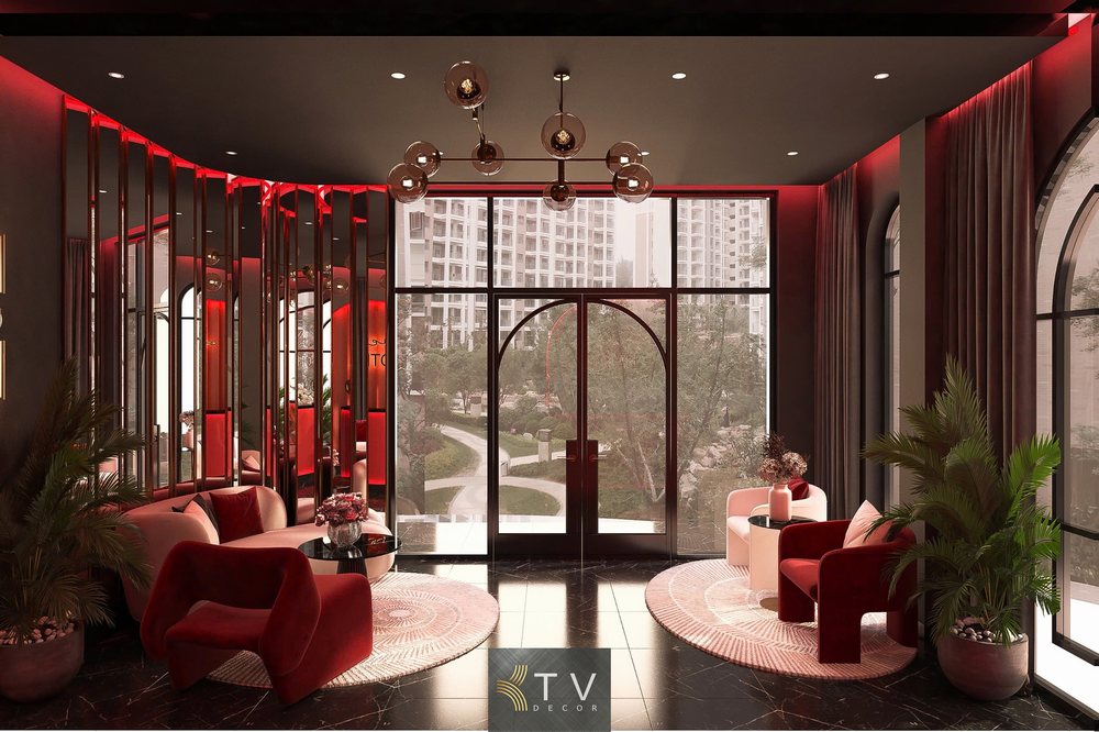 Thiết kế sảnh đón khách khách sạn tình yêu – Giao thoa giữa quyến rũ hiện đại & không gian mở thư thái