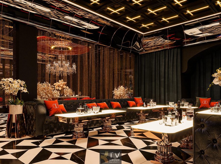 Không gian phòng VIP được thiết kế theo chuẩn luxury đương đại, đảm bảo riêng tư, tối ưu âm thanh – ánh sáng và tính thẩm mỹ bền vững 