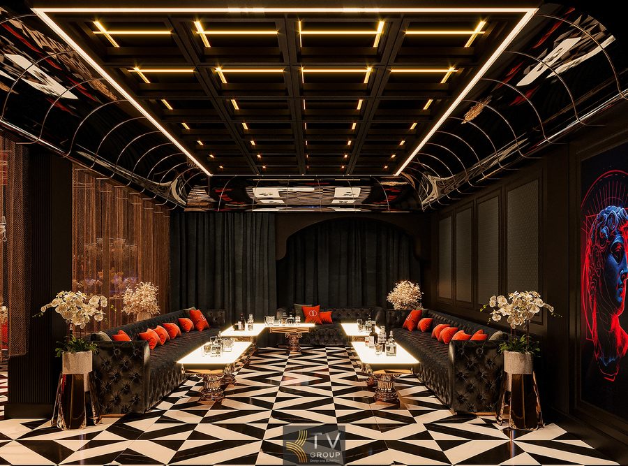 Dự án thiết kế thi công phòng VIP nhà hàng cao cấp với bố cục tiếp khách riêng tư, nội thất sang trọng, ánh sáng tinh tế và trải nghiệm sử dụng đẳng cấp 