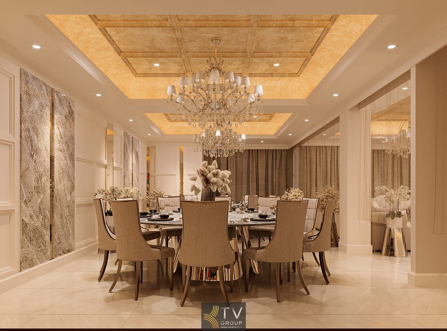 Thiết kế phòng VIP theo phong cách sang trọng hiện đại với tông màu sáng, trần vòm ánh kim và nội thất sofa cao cấp. Hệ đèn pha lê cùng ánh sáng gián tiếp mang đến trải nghiệm thư thái, tinh tế và chuyên nghiệp cho buổi gặp gỡ quan trọng.