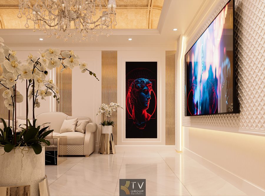 Không gian phòng VIP sang trọng với trần ánh vàng champagne, đèn chùm pha lê tinh xảo và sofa bọc nệm cao cấp. Bàn kính ánh kim cùng ánh sáng dịu tạo nên trải nghiệm tiếp khách đẳng cấp, ấm cúng và thượng lưu. 2222