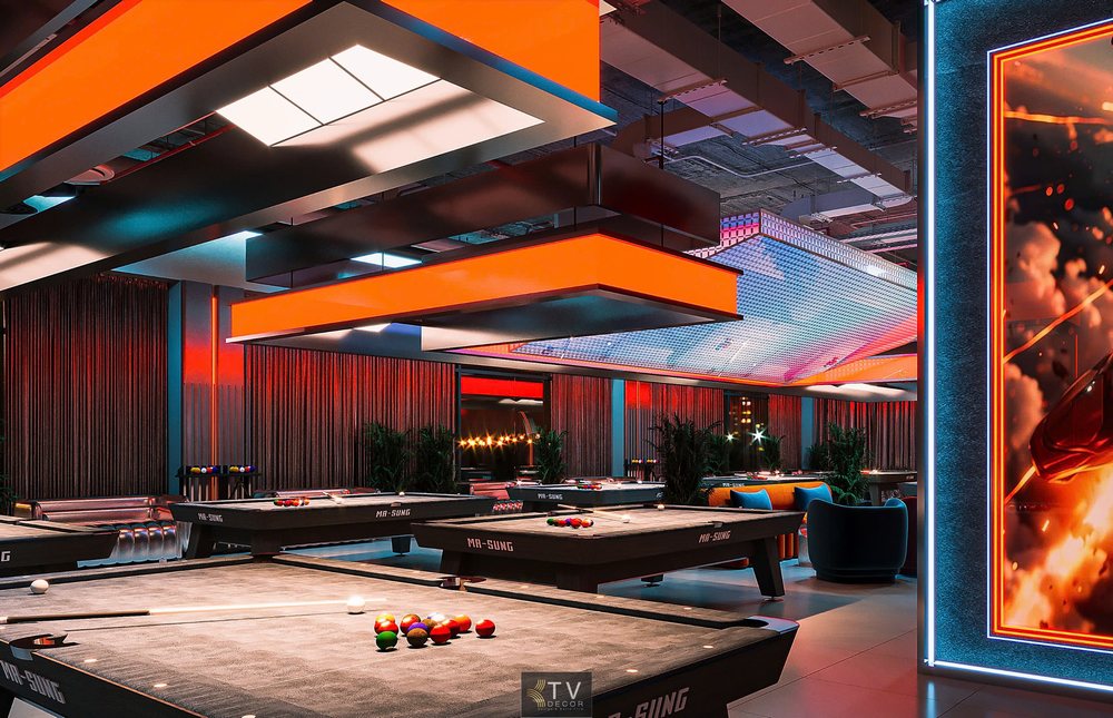 Dự án thiết kế Club BiDa hiện đại do KTV DECOR thực hiện nổi bật với hệ trần ánh sáng tầng lớp, bố cục bàn bida khoa học và không gian mở đậm chất công nghệ. Thiết kế ấn tượng – trải nghiệm đỉnh cao.