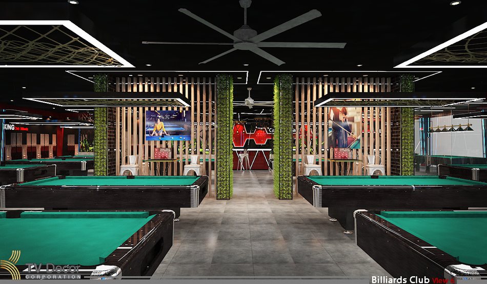 Thiết kế thi công quán bida hiện đại – Giải pháp nội thất tối ưu cho Billiards Club cao cấp