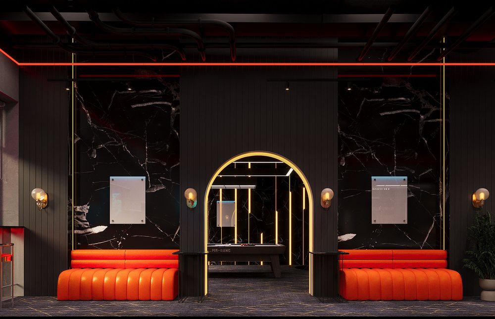Không gian đón tiếp ấn tượng tại Club Billiard Narra – Phối cảnh đậm chất hiện đại và sang trọng