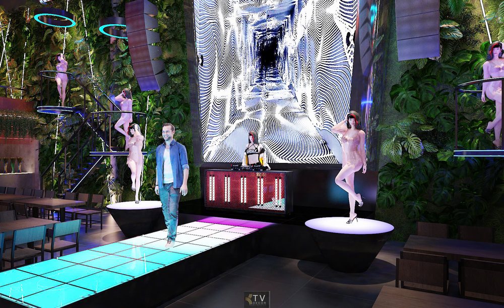 Beer Garden đậm chất nightlife với sân khấu LED ảo giác, sàn catwalk phát sáng, DJ sôi động và vũ công quyến rũ, tạo nên không gian giải trí bùng nổ và cuốn hút.