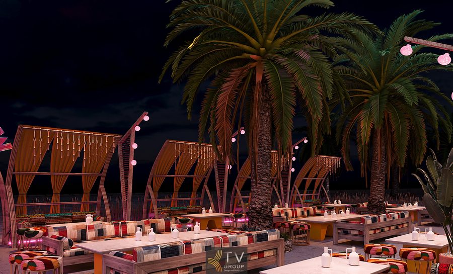 Nhà hàng Garden phong cách Thái nổi bật với bố cục sân vườn thoáng đãng, kết hợp mái chòi tre, gối họa tiết và ánh sáng lung linh. Thiết kế hướng đến sự thư thái, tự nhiên và thân thiện. Không gian được thi công chuẩn mực, mang lại trải nghiệm ẩm thực chuẩn Thái trong không gian ngoài trời đầy chất nhiệt đới. 