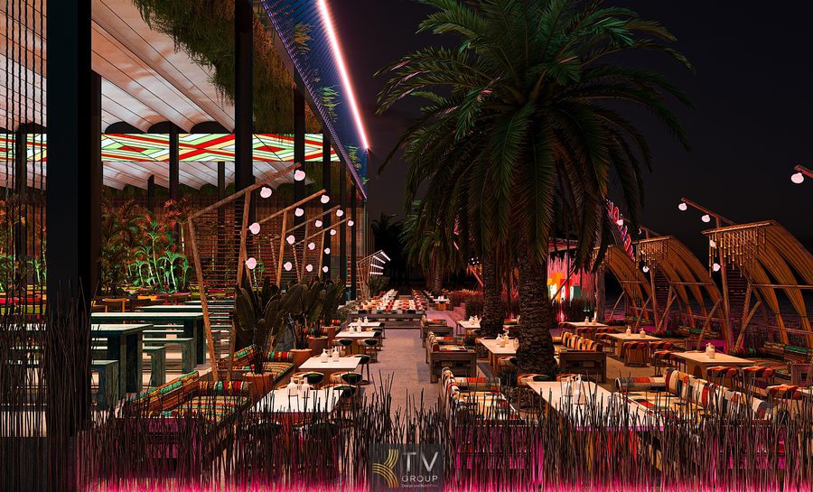 Thiết kế thi công nhà hàng Garden phong cách Thái mang đến không gian hòa quyện giữa thiên nhiên và văn hóa bản địa. Các vật liệu tre, gỗ, mái lá cùng ánh sáng vàng ấm tạo cảm giác thư giãn. Bố cục sân vườn mở, nhiều cây xanh, hồ nước và khu ghế ngồi ngoài trời giúp khách tận hưởng trọn vẹn tinh thần Thái Lan hiện đại và thoải mái. 