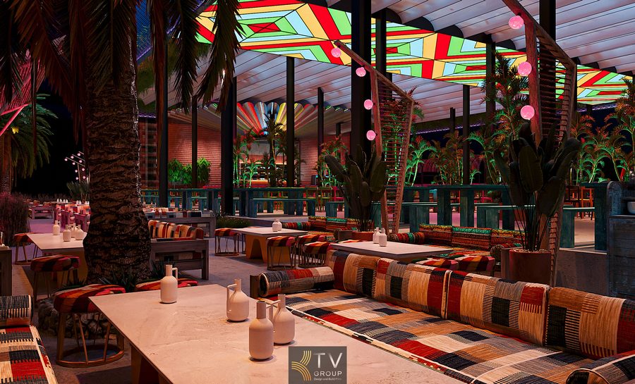 Thiết kế thi công nhà hàng Garden phong cách Thái tập trung vào sự mộc mạc nhưng cuốn hút. Tông màu gỗ tự nhiên, ghế nệm họa tiết, đèn lồng Thái và cây dừa tạo điểm nhấn. Bản vẽ thi công tối ưu công năng, mang lại không gian rộng mở, thoải mái và phù hợp tổ chức tiệc, ăn tối, check-in phong cách Thái. 