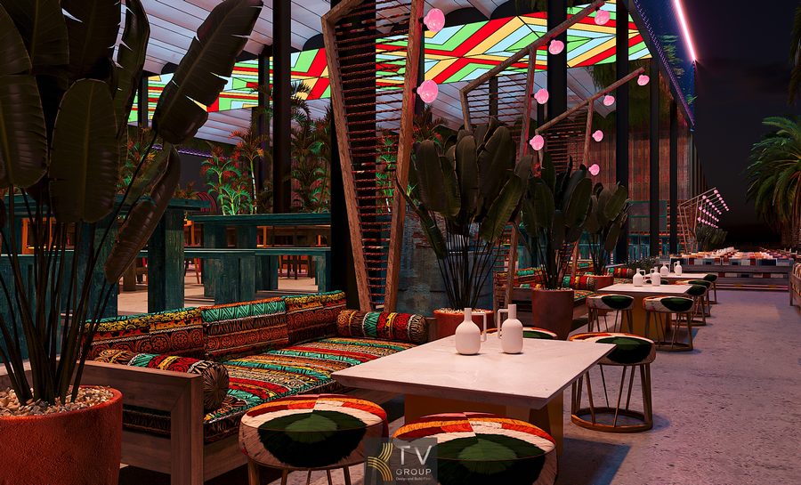 Không gian nhà hàng Garden phong cách Thái sở hữu vẻ đẹp nhiệt đới với tre, nứa, mái lá và hệ thống chiếu sáng nghệ thuật. Thiết kế đảm bảo sự thông thoáng, gần gũi thiên nhiên. Thi công chú trọng độ bền và tính thẩm mỹ, mang đến một khu ẩm thực độc đáo, đậm chất Thái nhưng vẫn phù hợp khí hậu Việt Nam. 