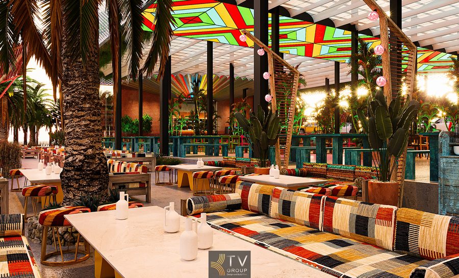 Không gian thiết kế thi công phong cách Thái mang đến sự gần gũi với thiên nhiên qua vườn cây, ánh sáng tự nhiên và chất liệu mộc. Các khu bàn được bố trí linh hoạt, tạo sự riêng tư nhưng vẫn hòa vào không gian chung. Màu sắc tươi vui kết hợp hương vị Thái tạo nên trải nghiệm vừa ẩm thực vừa thị giác. 