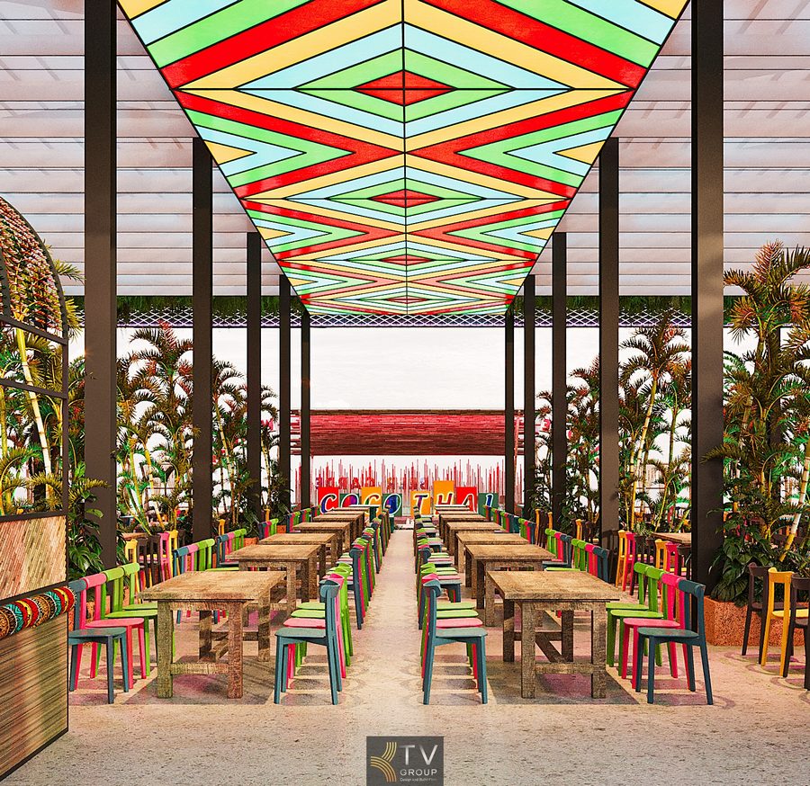  Không gian nhà hàng Garden phong cách Thái được thi công tinh tế với cây xanh bao phủ, chòi tre cong và chất liệu mộc chủ đạo. Thiết kế ưu tiên sự thoáng đãng, mang lại trải nghiệm thư giãn. Đây là mô hình phù hợp du lịch biển, hồ hoặc khu sinh thái, mang đậm dấu ấn ẩm thực Thái Lan đương đại.