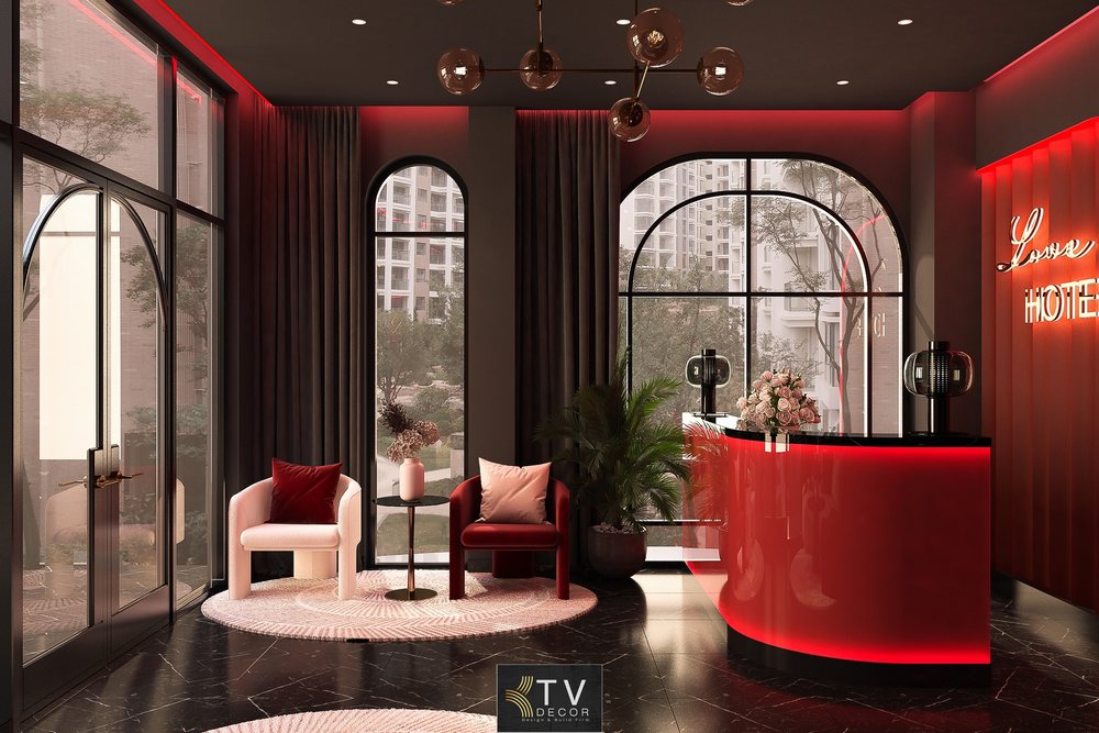 Sảnh Love Hotel sang trọng – Nơi khởi đầu cảm xúc thăng hoa Thiết kế lễ tân khách sạn tình yêu phong cách hiện đại