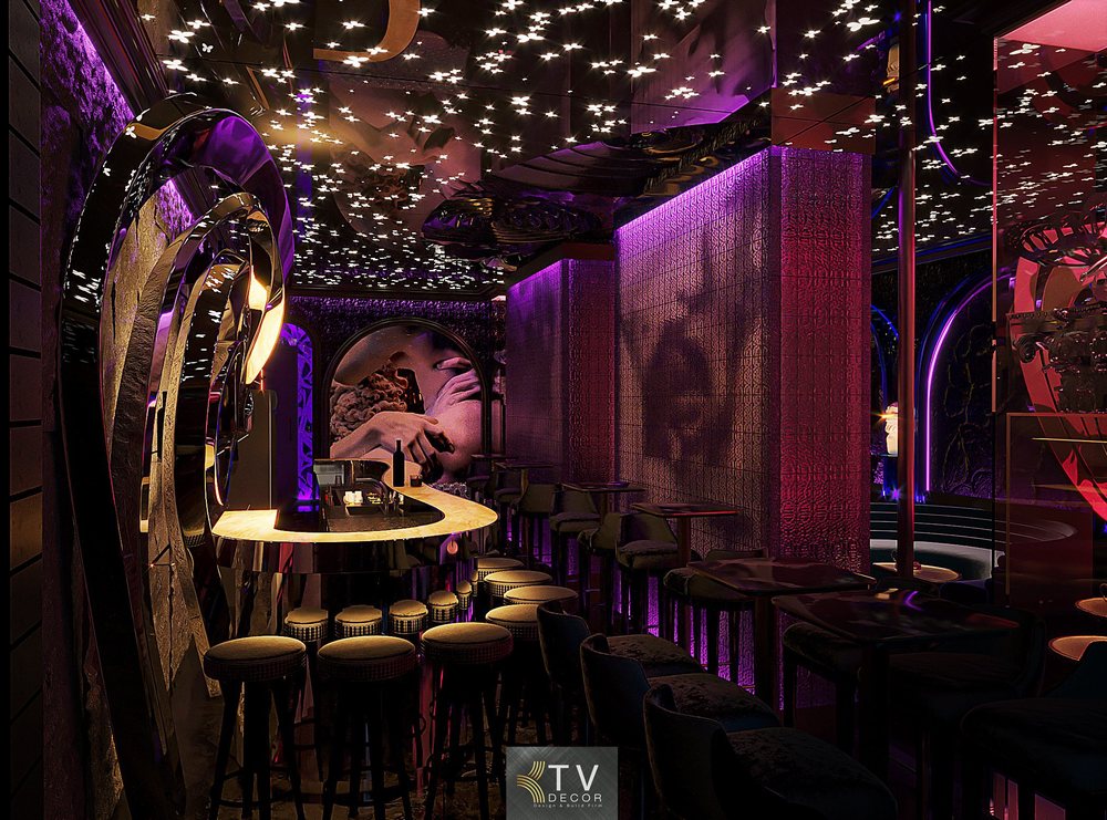 thiết kế lounge nightlife, quầy bar lounge nhỏ, ánh sáng lounge đẹp, lounge 100m², nội thất lounge hiện đại, thiết kế thi công lounge mini, KTV DECOR