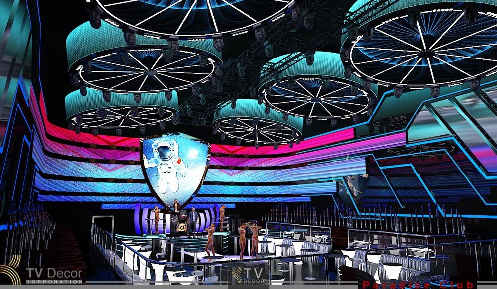 Không gian nội thất bar club hiện đại với trần LED, hiệu ứng ánh sáng 3D chủ đề phi hành gia – Dự án do KTV Group thiết kế và thi công trọn gói