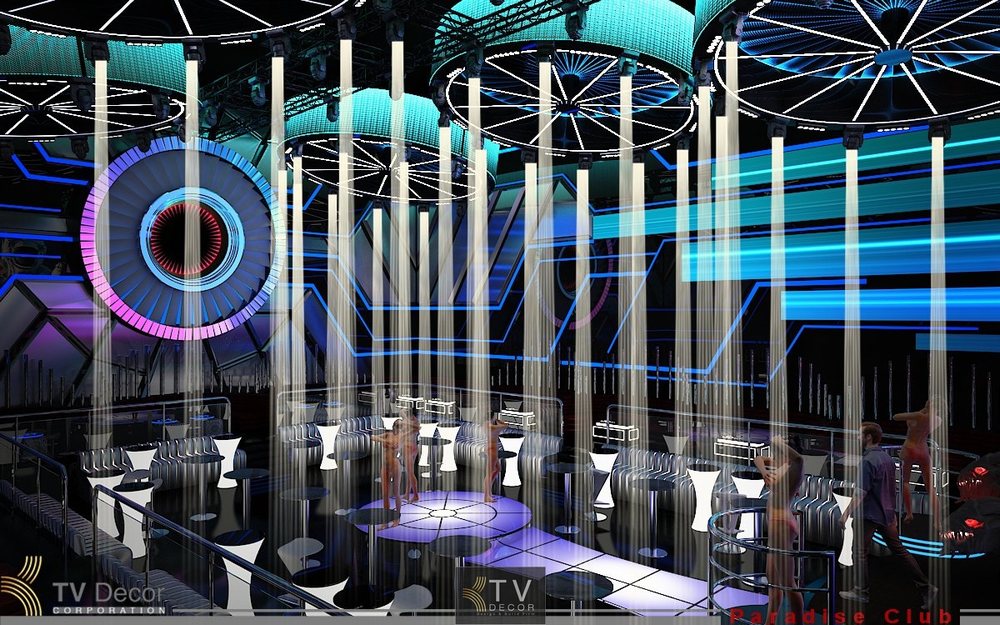 Ảnh chụp không gian thực tế từ Paradise Club, một trong những dự án nổi bật do KTV Group thiết kế và thi công trọn gói – tái hiện hoàn hảo thế giới nightlife hiện đại theo phong cách futuristic.