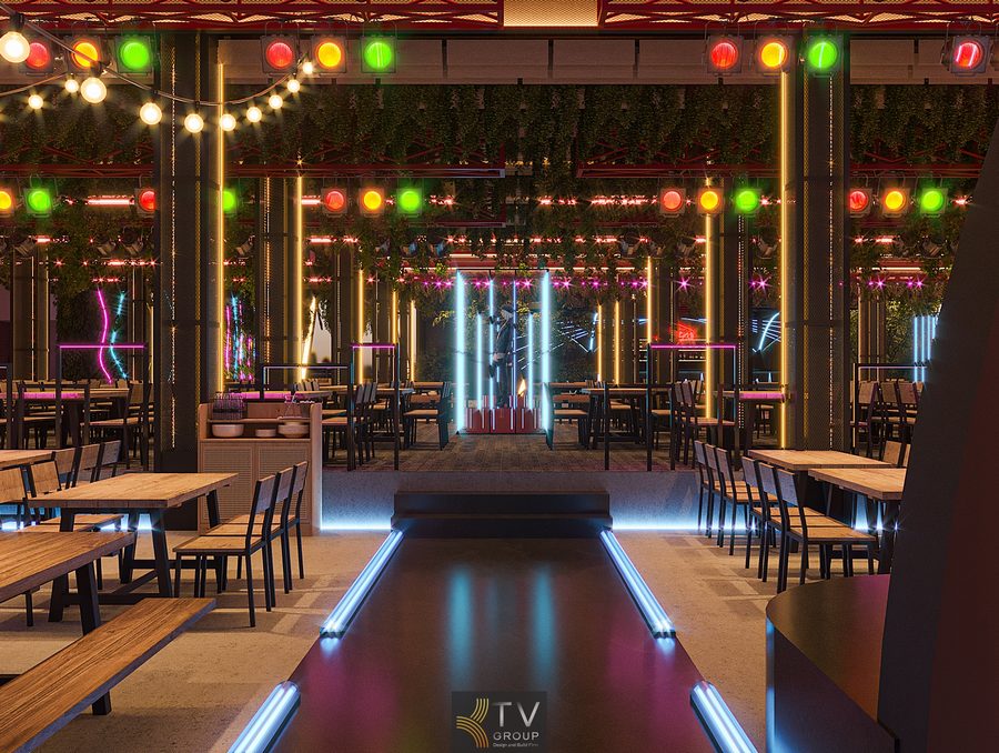 Lối đi Beer Garden được chiếu sáng bằng LED hiện đại tạo cảm giác sang trọng. Không gian mở Beer Garden kết hợp ánh hoàng hôn tạo trải nghiệm thưởng thức tuyệt đẹp.