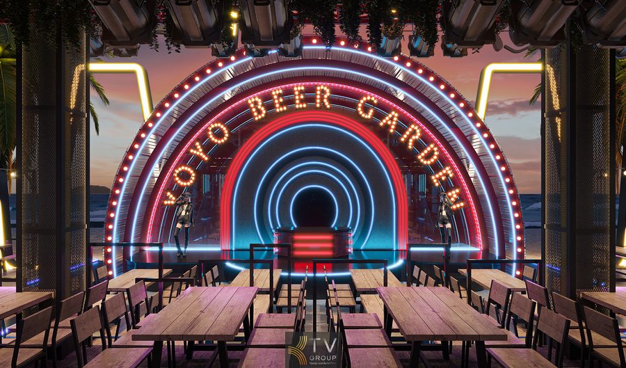 Sân khấu Beer Garden phong cách tunnel LED phù hợp các hoạt động DJ và trình diễn.