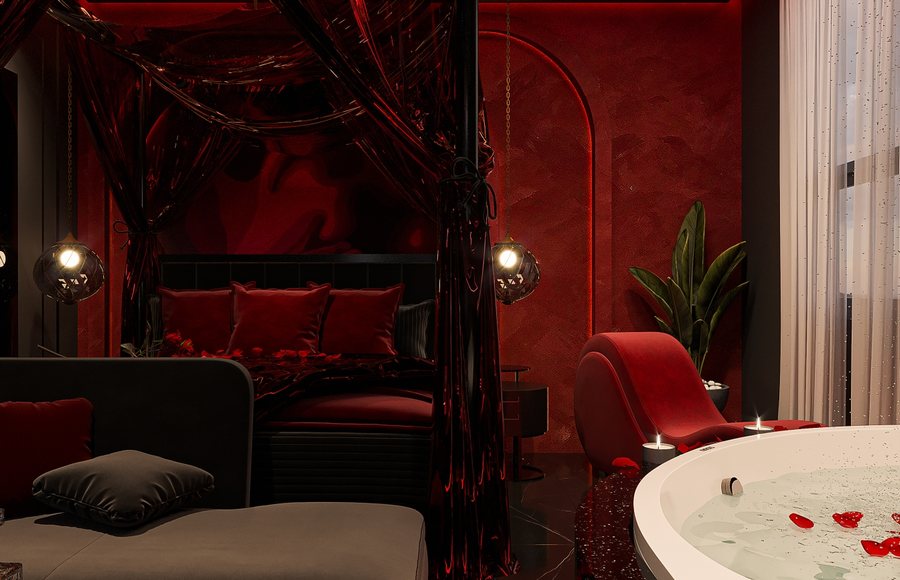 Phòng khách sạn chủ đề sắc đỏ – Giải pháp thiết kế thẩm mỹ và trải nghiệm nghỉ dưỡng cao cấp