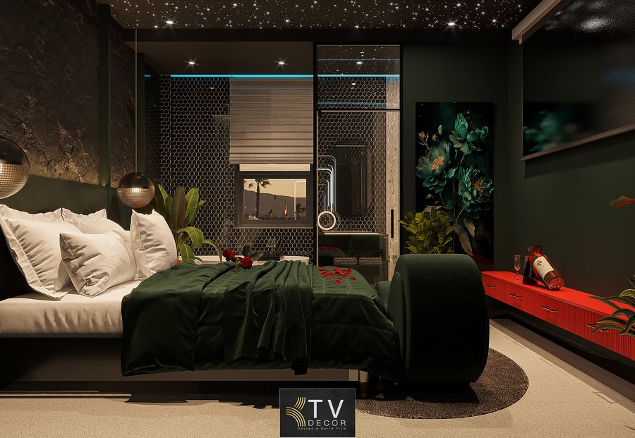 Thiết kế thi công phòng khách sạn chủ đề tình yêu lãng mạn phong cách Boutique Art – không gian ấn tượng, ánh sáng cảm xúc, full nội thất cao cấp.