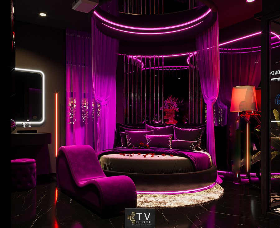Thiết kế thi công nội thất phòng khách sạn chủ đề tình yêu lãng mạn – Romantic Neon Boutique | KTV GROUP