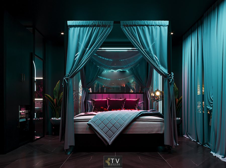H2: Thiết kế thi công nội thất phòng khách sạn chủ đề tình yêu lãng mạn – phong cách Romantic Neon Glow 