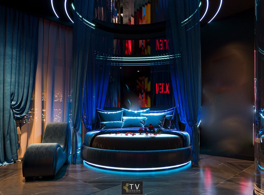 H2: Thiết kế thi công phòng khách sạn chủ đề tình yêu lãng mạn phong cách Ánh Sáng Đương Đại