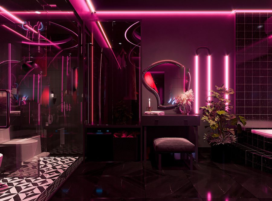 Mẫu phòng khách sạn lãng mạn giường tròn lớn kết hợp thảm lông trắng và ánh sáng hắt trần tạo không gian ngọt ngào, cá tính và đầy sự cuốn hút. 