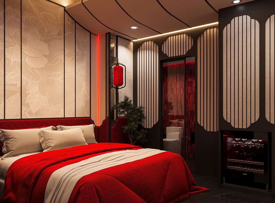 Meta Title: Thiết kế thi công nội thất phòng khách sạn phong cách Á Đông Đương Đại – KTV Group 