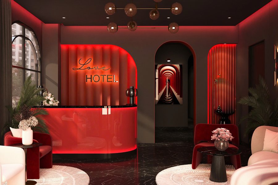 thiết kế sảnh khách sạn, nội thất lễ tân khách sạn, thi công sảnh tiếp tân, thiết kế khách sạn hiện đại, reception hotel design 