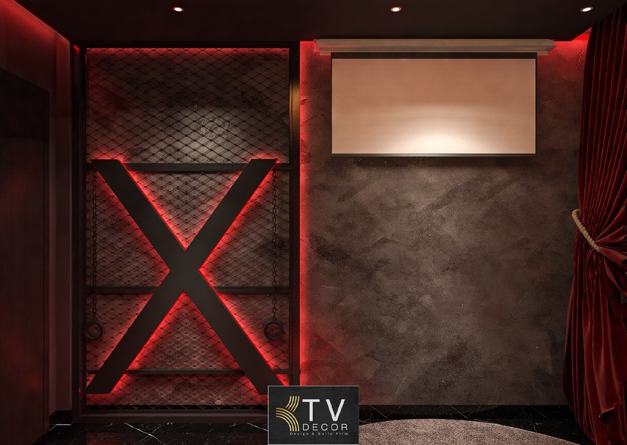 Thiết kế thi công nội thất phòng khách sạn chủ đề tình yêu lãng mạn với tông đỏ Luxury, giường tròn lồng khung độc đáo, ánh sáng ấm và điểm nhấn sang trọng.