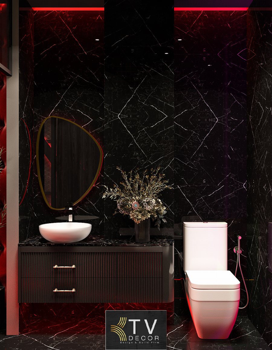 Thiết kế nội thất phòng khách sạn chủ đề tình yêu lãng mạn với tông đỏ sang trọng, giường tròn khung kim loại độc đáo và ánh sáng đỏ – vàng đầy ấn tượng.