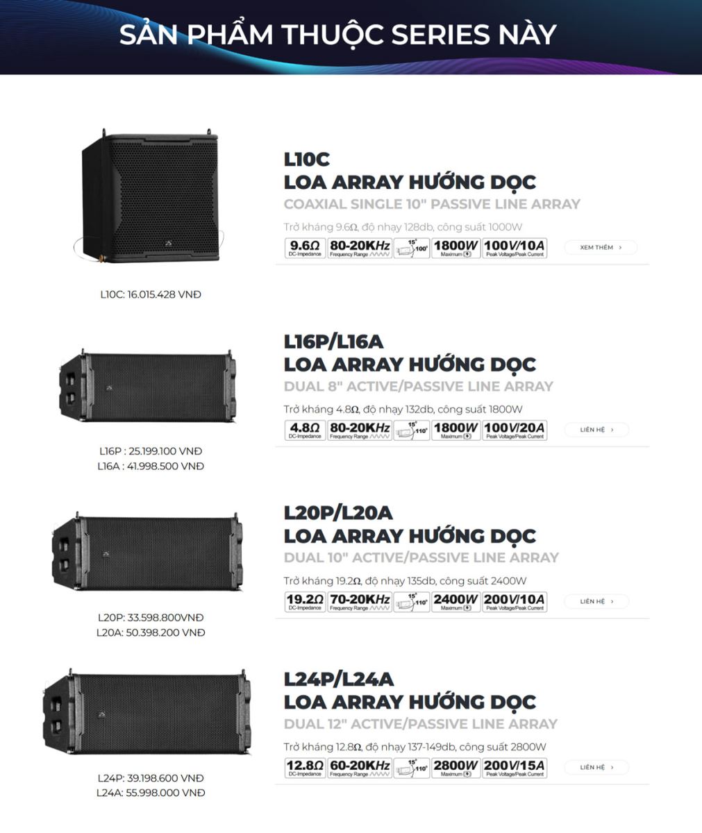 Loa Array Hướng Dọc L Series tích hợp công nghệ DARE DSP  Loa Array Hướng Dọc L Series chống nước phù hợp ngoài trời 