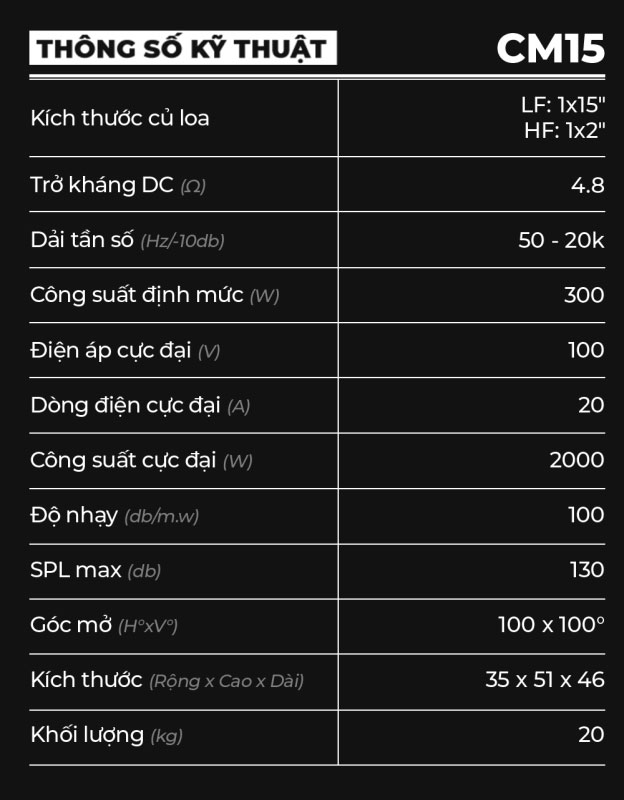 DARE CM15 – Loa Monitor Đồng Trục 15 inch 2000W 130dB  2