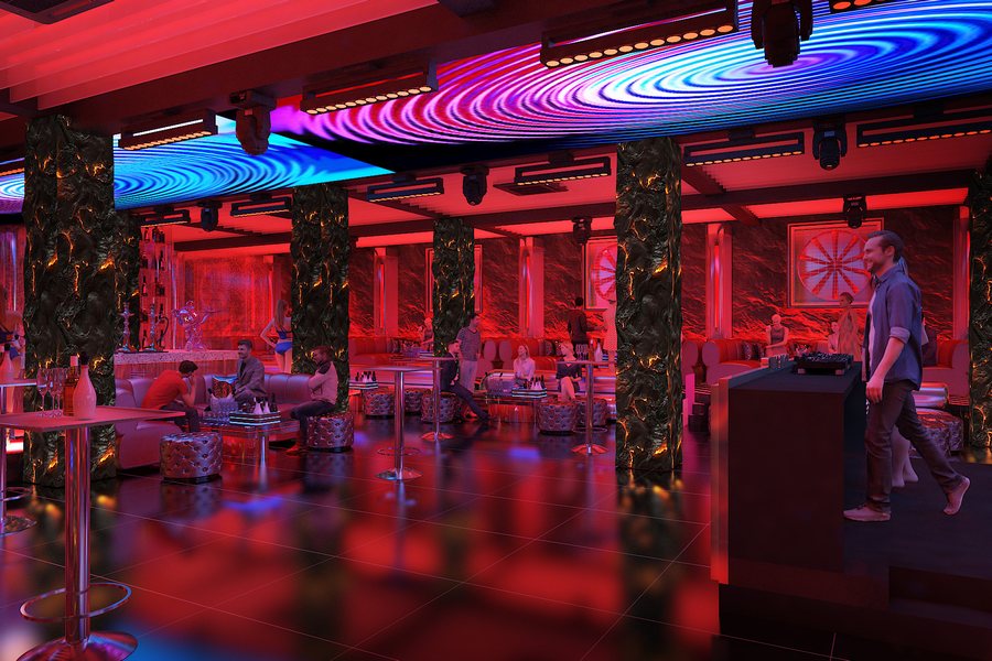 Không gian Bar Club sôi động với hệ thống ánh sáng LED và khu vực DJ hiện đại, mang lại trải nghiệm giải trí đỉnh cao 