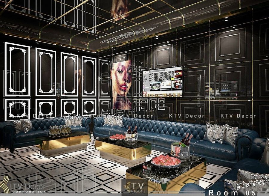 Thiết kế thi công karaoke tại Bình Phước phong cách Dark Luxury, nội thất da cao cấp, nghệ thuật trang trí sang trọng và đẳng cấp.