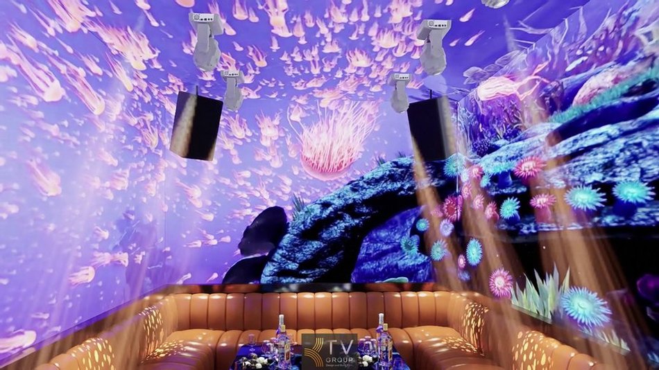 Phòng karaoke Digital Wave phong cách đại dương ánh sáng tại Cần Giờ – thiết kế LED Mapping 5D bởi KTV GROUP. 
