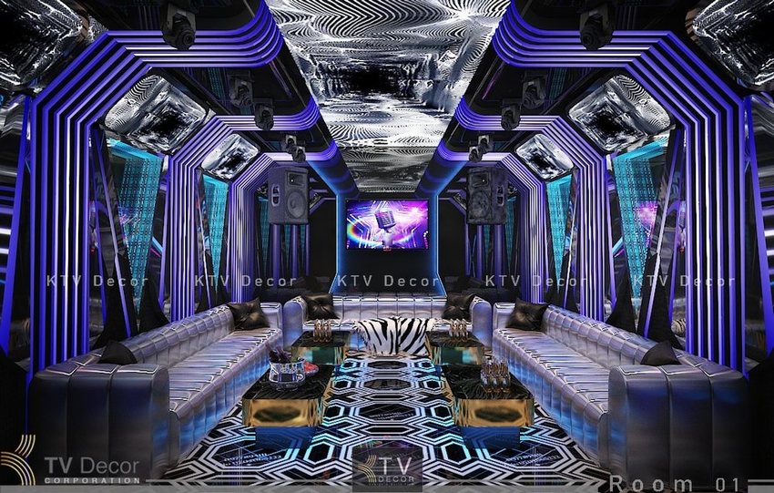 Thiết kế thi công karaoke phong cách tương lai hiện đại với hiệu ứng ánh sáng 3D – KTV Decor 