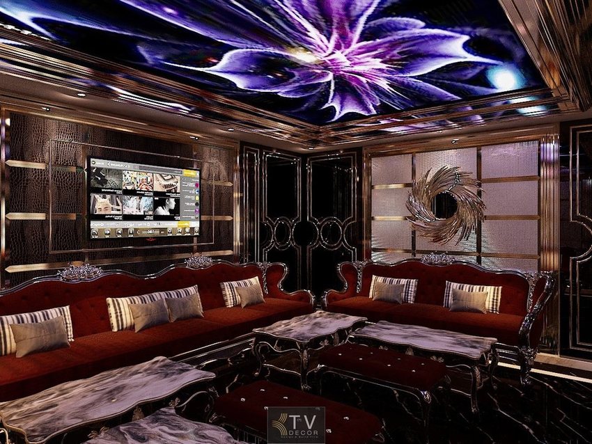 Thiết kế thi công karaoke phong cách hoàng gia sang trọng với trần LED nghệ thuật – KTV Decor 