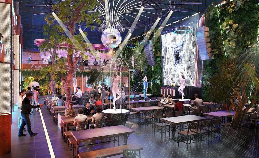 Thiết kế thi công beer food garden phong cách nightlife kết hợp không gian xanh và sân khấu biểu diễn hiện đại.