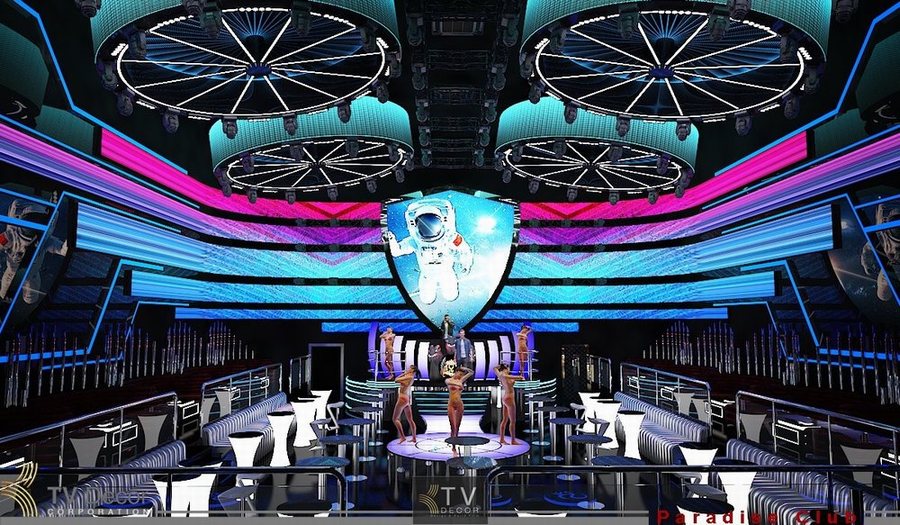 Thiết kế Bar Club hiện đại với ánh sáng LED rực rỡ, sân khấu trung tâm độc đáo cùng phong cách không gian vũ trụ ấn tượng – mang đến trải nghiệm giải trí đẳng cấp và sáng tạo.