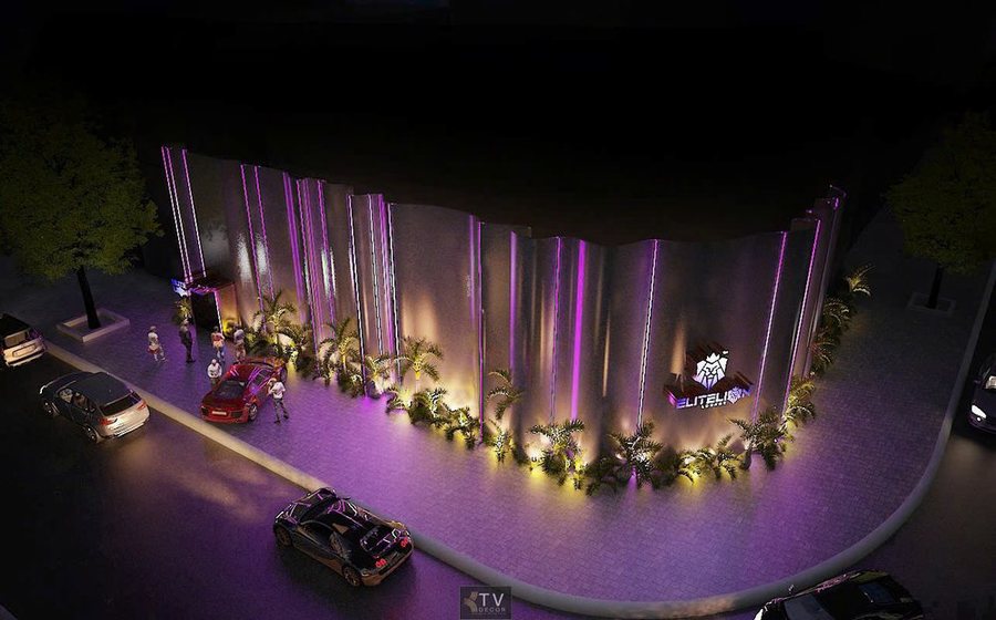 Thiết kế thi công mặt tiền Bar Club sang trọng với hiệu ứng ánh sáng LED tím – KTV GROUP.