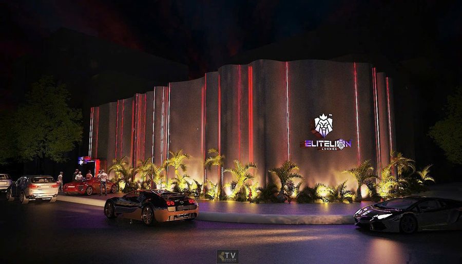 Thiết kế thi công mặt tiền Bar Club Elite Lion sang trọng với ánh sáng LED đỏ – KTV GROUP.