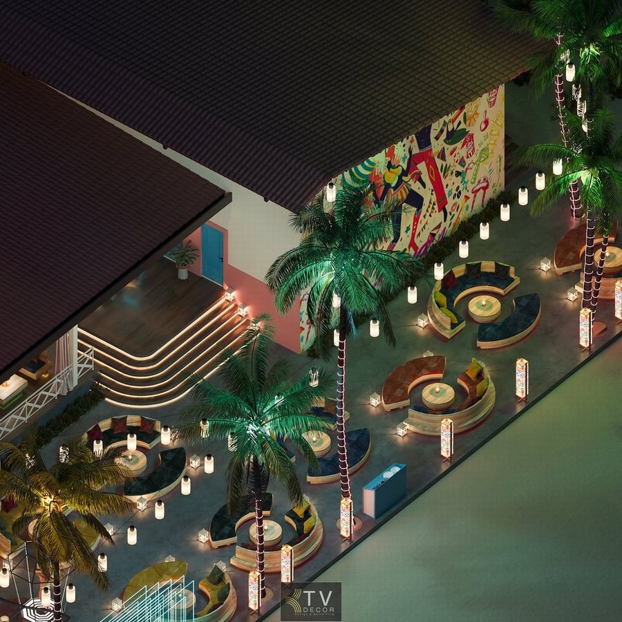 Thiết kế Beach Club kết hợp Lounge ven biển đẹp mắt.  Không gian Beach Club Bar ven biển sang trọng và sôi động. 