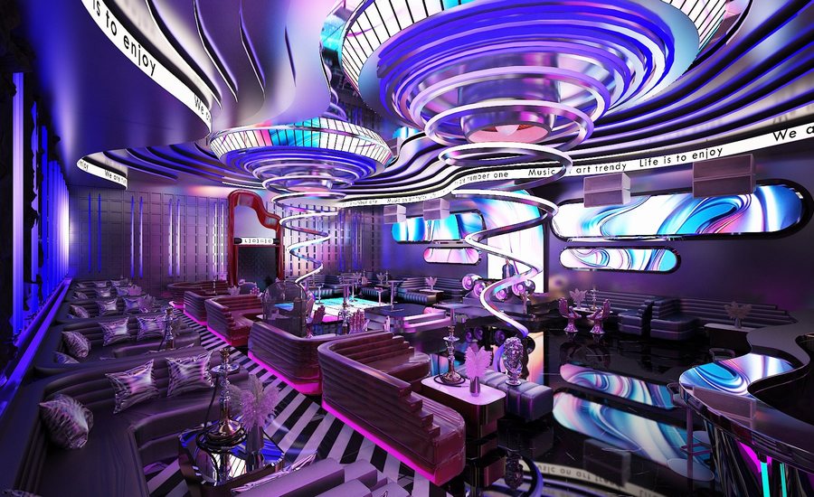 Hệ thống âm thanh ánh sáng chuyên nghiệp cho Bar Club  Mặt tiền kiến trúc Bar Lounge phong cách hiện đại  Bố trí bàn ghế hợp lý trong không gian giải trí  Thiết kế quầy bar dài với ánh sáng trang trí đẹp mắt 