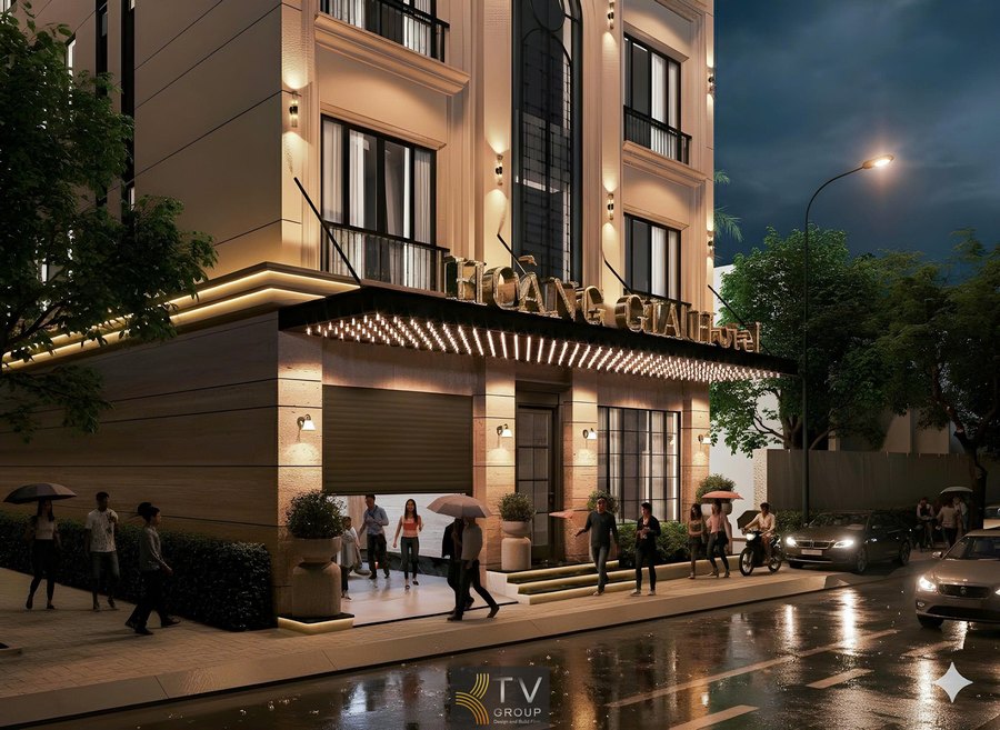 Thiết kế mặt tiền khách sạn sang trọng tại Long An – KTV GROUP 1