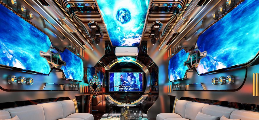Thiết kế phòng karaoke phong cách vũ trụ LED 5D – không gian giải trí đẳng cấp với hiệu ứng ánh sáng đa tầng, màn hình LED toàn phòng và cảm giác bước vào khoang du hành hiện đại. 